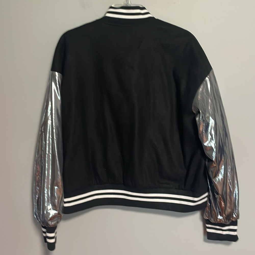 Cider Black Bomber Jacket With Silver Metallic Sleeves View 4
